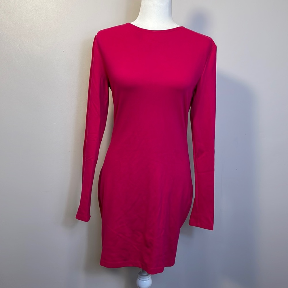 Hot Pink Kittenish Bodycon Jersey Open Back Dress